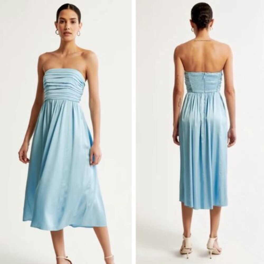 Abercrombie and Fitch Satin Emerson Ruched Strapless Midi Dress S 23964